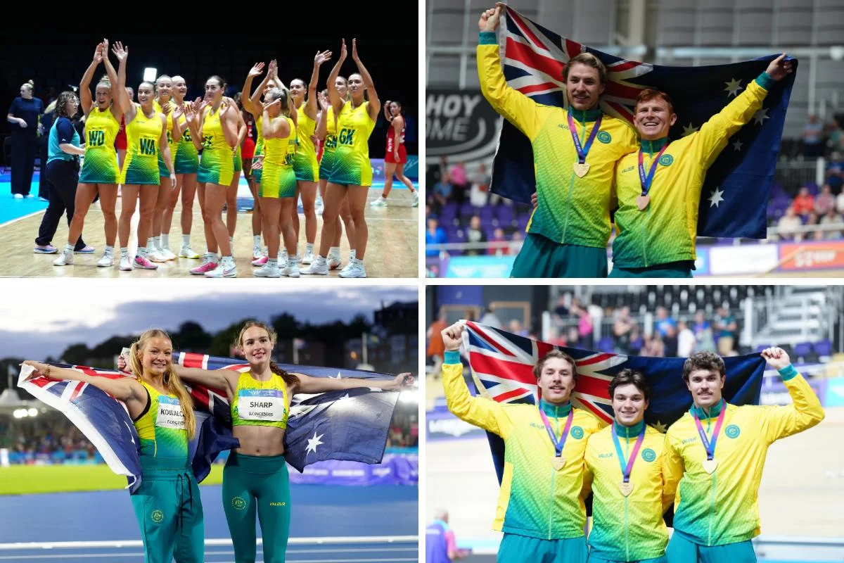 Australian athletes celebrate gold medal at Glasgow 2026 Commonwealth Games